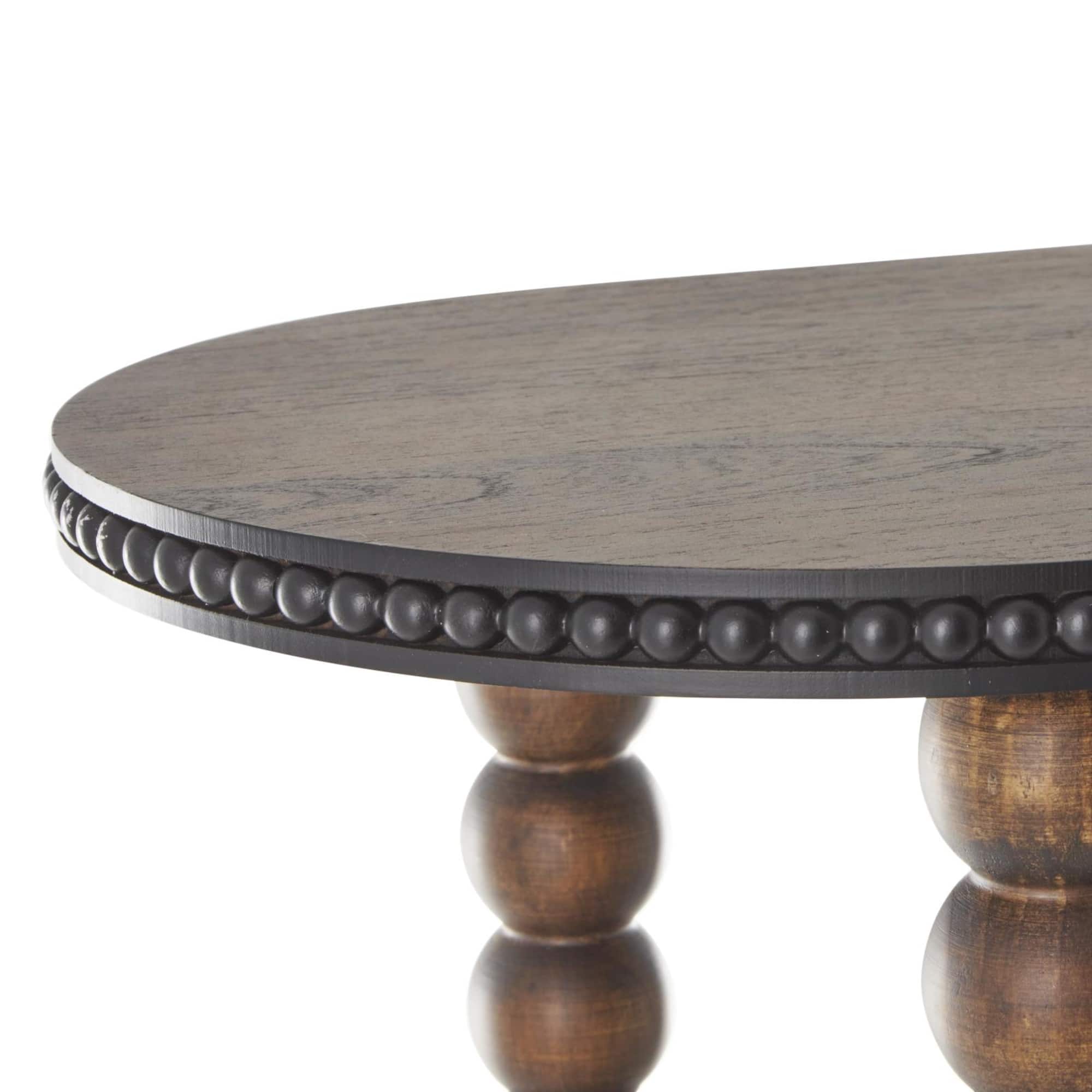 47" Brown Wood Oval Spindle 1-Shelf Living Room Console Table with Beaded Edges